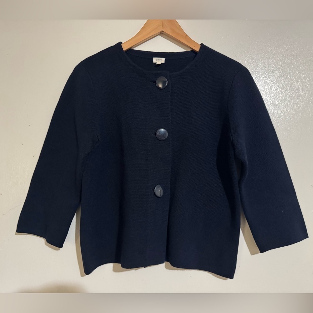 J Crew factory Women's Navy Jacket sweater Medium large buttons 100% cotton